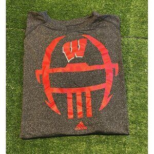 Wisconsin Badgers shirt mens 2XL gray red adidas football lightweight stretch 27